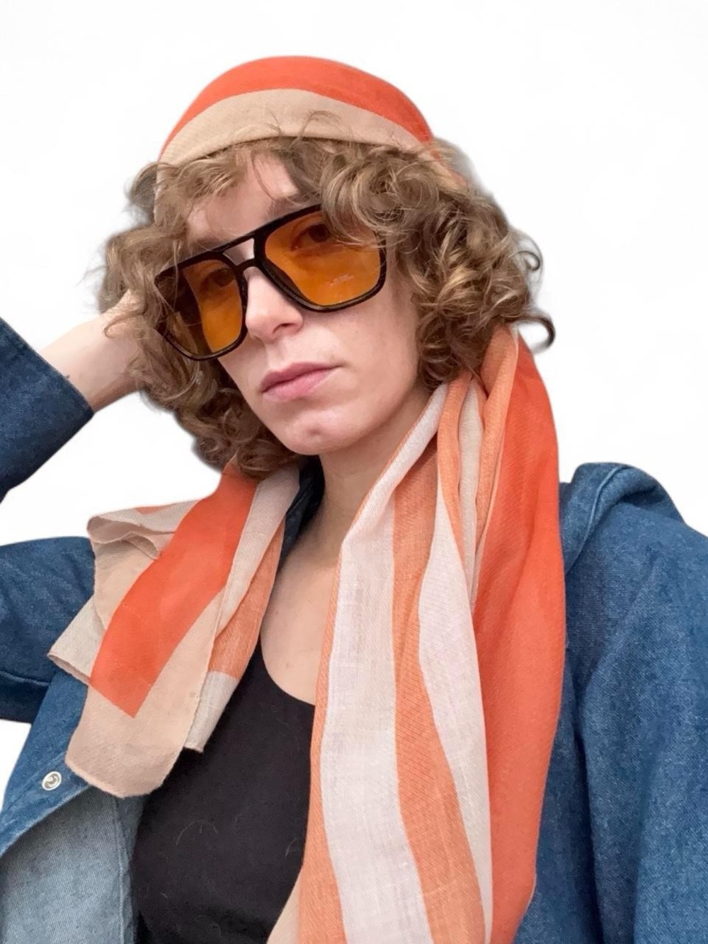 Orange & Cream Striped Lightweight Scarf